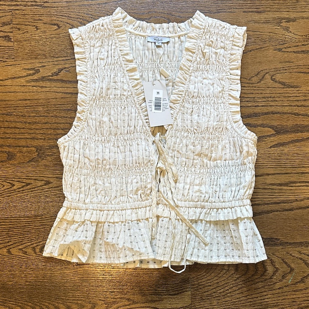 Rails Cream Smocked Sleeveless Blouse